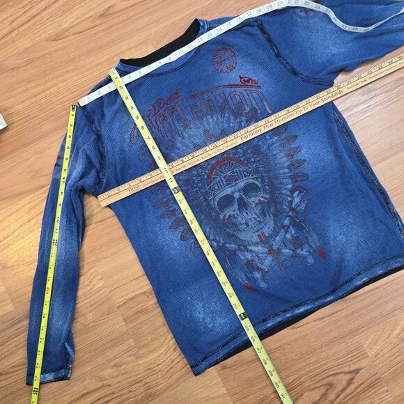Affliction Vtg Y2K Mens XL Reversible L/S Thermal Waffle t Shirt Grunge skull - Picture 14 of 14